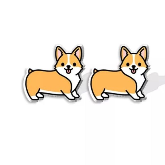 Cute corgi dog titanium posts resin acrylic fun earrings new - Picture 5 of 5